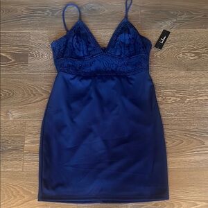 Lulu's Blue Mini with Lace Trim